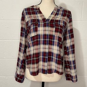 Collective Concepts Button Down Dark Red White Blue Plaid Shirt